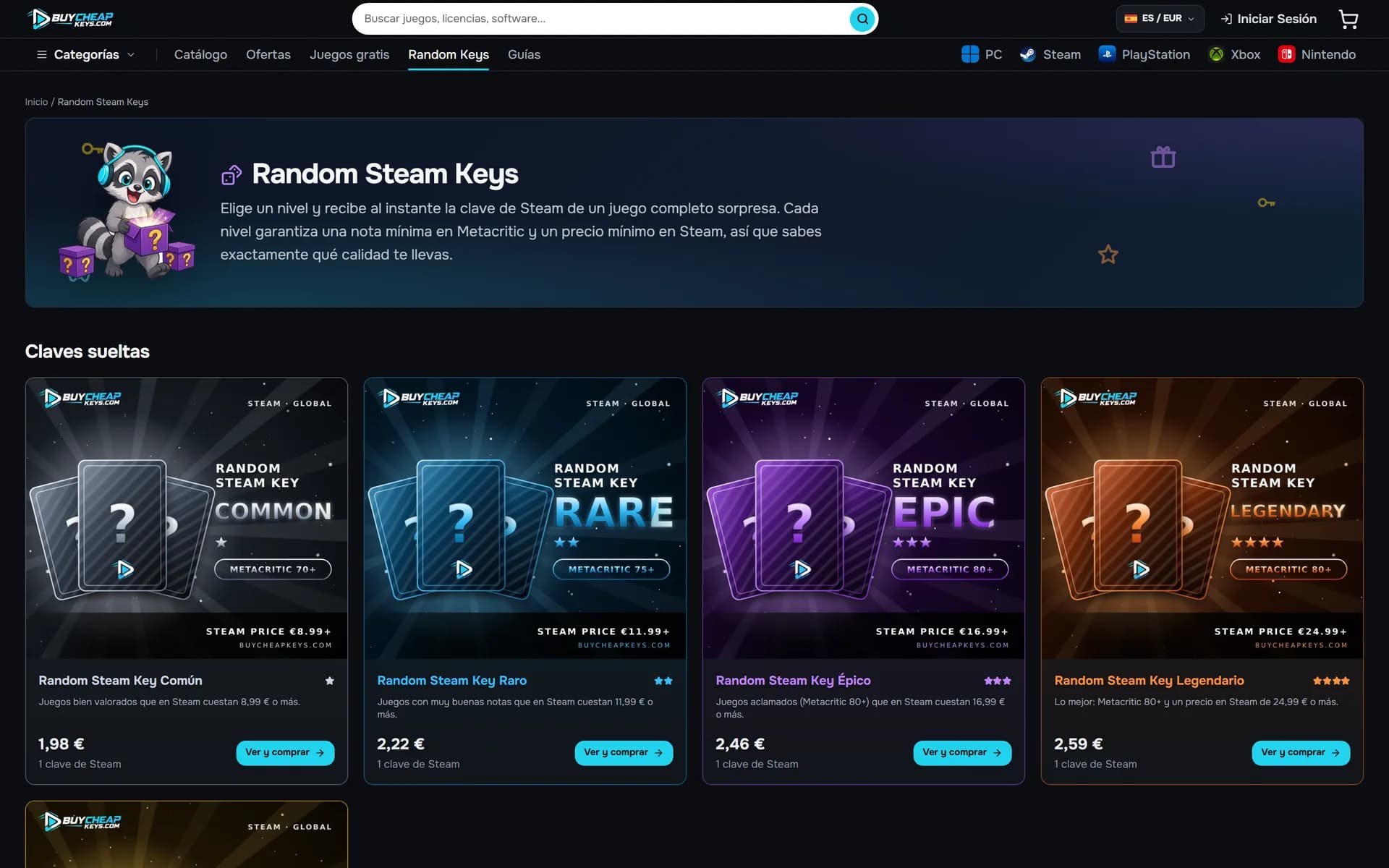 Strona Random Keys na BuyCheapKeys